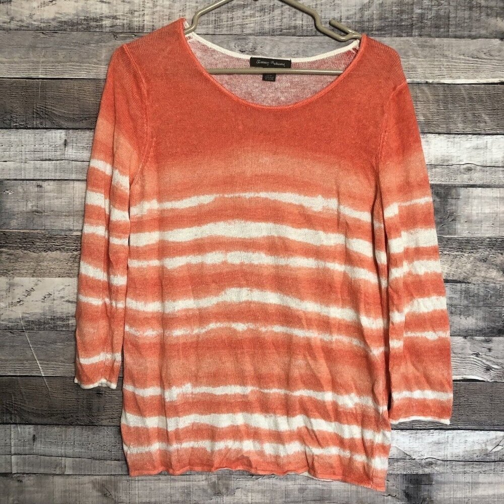 TOMMY BAHAMA Shibori Striped Print 100% Linen Sweater Top Size M Orange